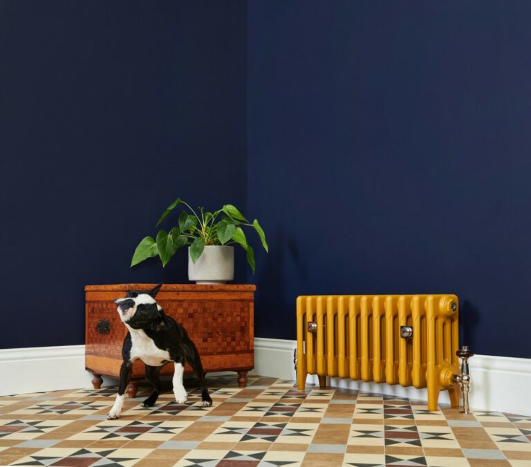 Yellow cast iron radiator by Castrads in Muga by Paint and Paper Library 